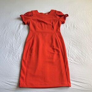 Calvin Klein Orange Puff-Sleeve Midi Dress